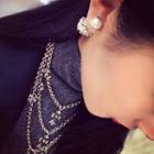 Faux Pearl Ear Stud 1 Pair - Black - One Size