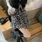 Lace Top + Lace-up Camisole Cardigan + Leopard Print Mini Skirt