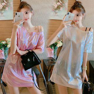 Cold-shoulder Iridescent T-shirt