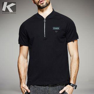 Plain Zip Short-sleeve T-shirt