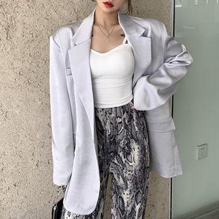 Plain Blazer / Strappy Top / Snake Print Pants