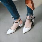 Faux Leather Bow-accent Pointed Block Heel Pumps