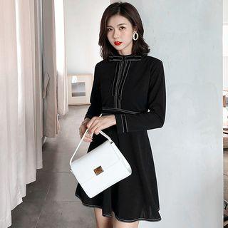 Long-sleeve Contrast Stitching A-line Mini Dress