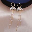 Shell Petal Faux Pearl Fringed Earring A372 - White & Gold - One Size