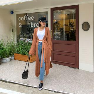 Rib-knit Maxi Open Cardigan