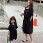Family Matching Elbow-sleeve Plain A-line Dress