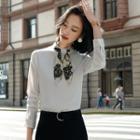 Tie-neck Chiffon Blouse / Cropped Straight-fit Pants