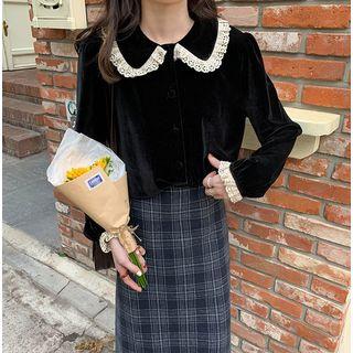 Velvet Collar Top Black - One Size