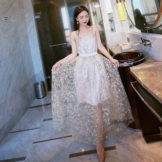 Set: Spaghetti Strap Dress + Maxi Sheer Skirt
