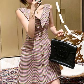 Sleeveless Peter Pan Collar Plaid Slim-fit Dress