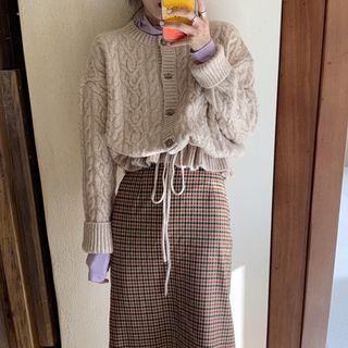 Mock-turtleneck Long-sleeve T-shirt / Cable Knit Cardigan