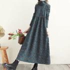 Turtleneck Floral Midi A-line Dress