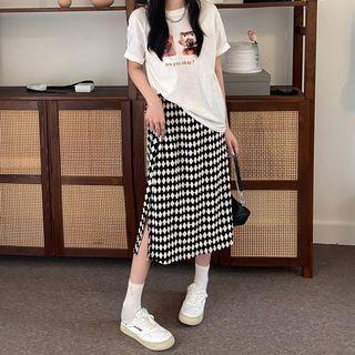 Plaid Slit-hem Midi Skirt