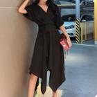 Asymmetric Balloon-sleeve Midi A-line Dress