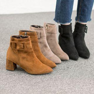Belted-detail Faux-suede Booties