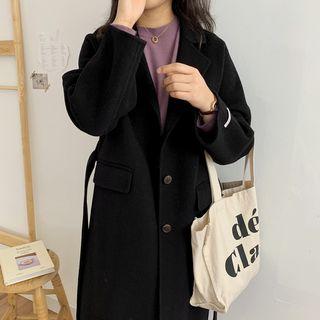 Long-sleeve Single Breast Tie-waist Long Coat