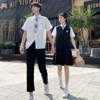 Short-sleeve Shirt / Sleeveless Pleated Dress / Pants / Tie / Set