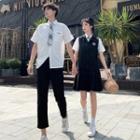 Short-sleeve Shirt / Sleeveless Pleated Dress / Pants / Tie / Set