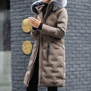 Furry Hooded Padded Zip Long Jacket