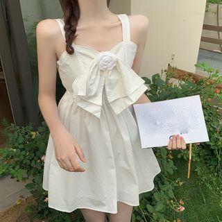 Bow Accent Sleeveless Mini A-line Dress White - One Size