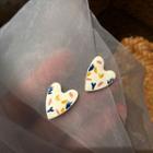 Printed Heart Earring 1 Pair - S925 Silver - As Shown In Figure - One Size