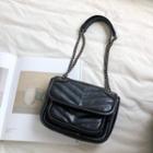 Chain Strap Quilted Flap Shoulder Bag  - Black