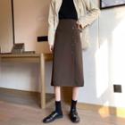 Buttoned Midi Woolen Skirt