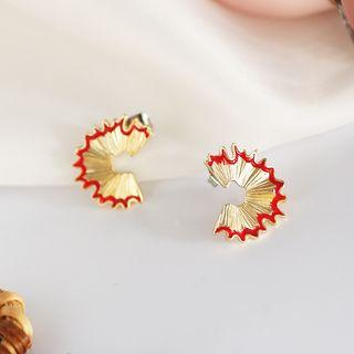 Contrast Trim Asymmetric Metal Stud Earring 1 Pair - As Shown In Figure - One Size