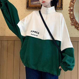 Half-zip Two-tone Lettering Sweatshirt