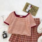 Short Sleeve Striped Top Red - One Size