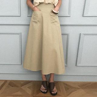 Dual-pocket Long A-line Skirt