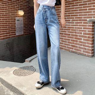 High-waist Irregular Shift Denim Wide-leg Pants