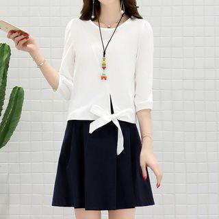 Set: Plain 3/4 Sleeve Top + Plain A-line Skirt