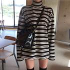 Mock Turtleneck Long-sleeve Striped Top Stripe - Black & White - One Size