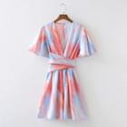 Short-sleeve V-neck Tie-dyed Dress