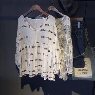 Print V-neck Blouse