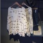 Print V-neck Blouse