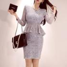 Long-sleeve Lace Peplum Sheath Dress