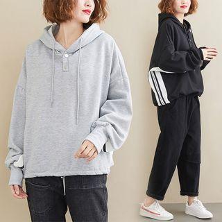 Plain Hooded Batwing-sleeve Sweatshirt