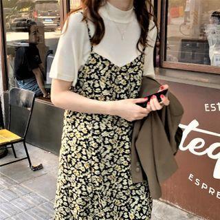 Knit Top / Floral Print Spaghetti Strap Dress