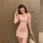 Halter-neck Short-sleeve Lace Mini A-line Dress