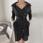 Diagonal-button Belted Blazer Dress