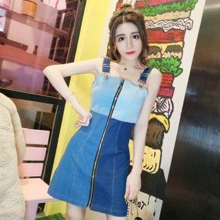 Spaghetti Strap Color Block Denim Mini Dress