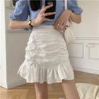 Plain High Waist Ruched Skirt