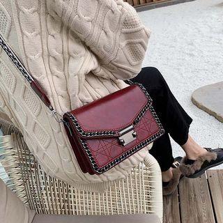 Faux Leather Chained Box Crossbody Bag
