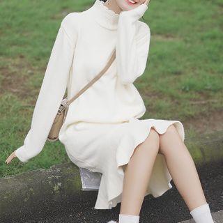 Mock-turtleneck Ruffle Hem Sweater Dress