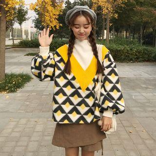 Patterned Mock-neck Pullover
