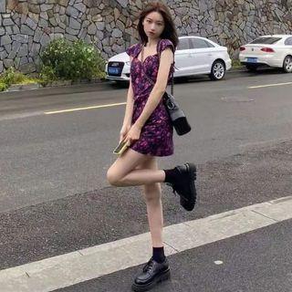 Cap-sleeve Floral Mini A-line Dress