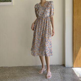 Tie-side Frilled Floral Long Dress Mint Green - One Size