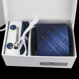 Set: Neck Tie + Pocket Square + Cufflinks + Tie Bar
